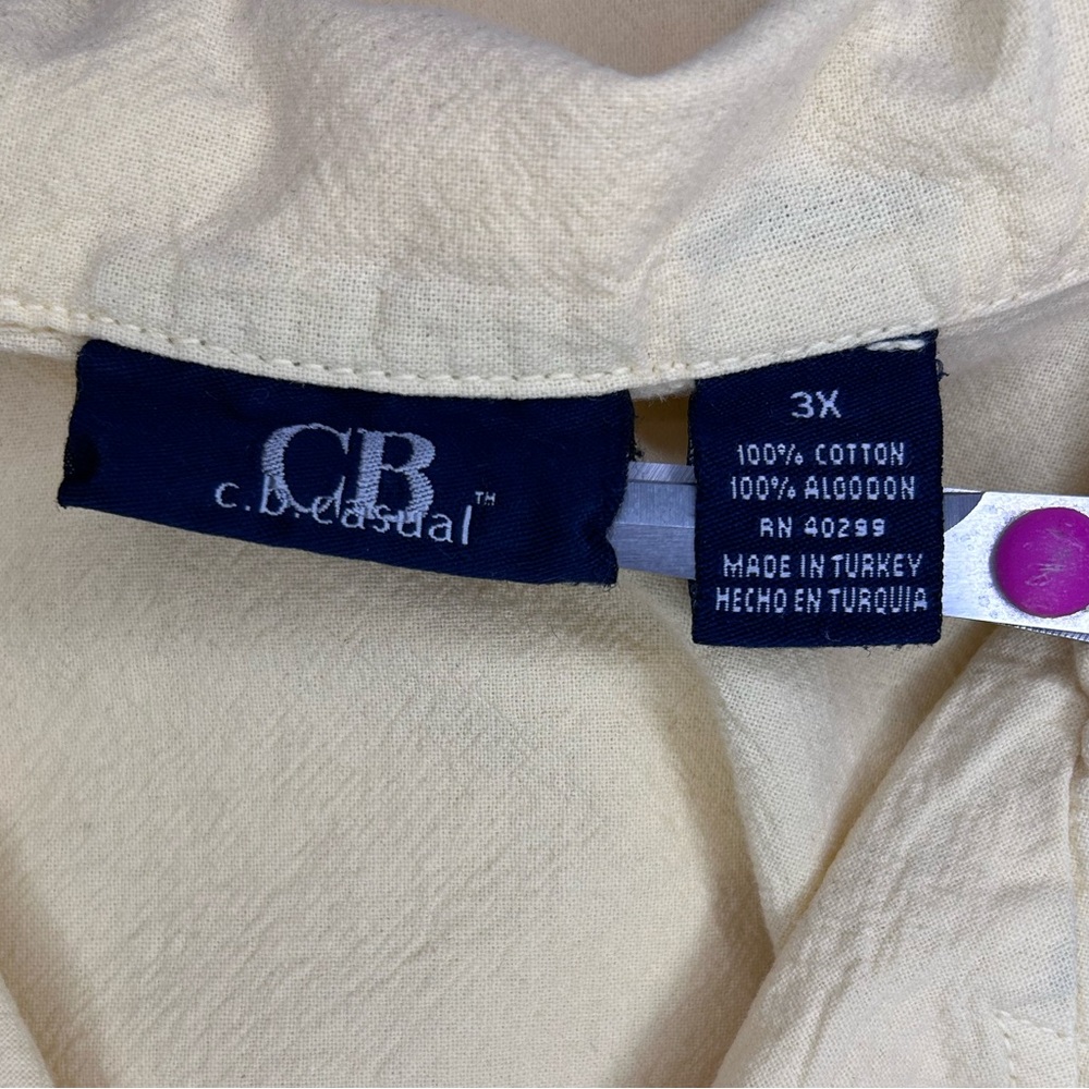 CB Casual Women's Plus Size Button Down Shirt Cotton Relaxed Butter Yellow 3X - Picture 5 of 8